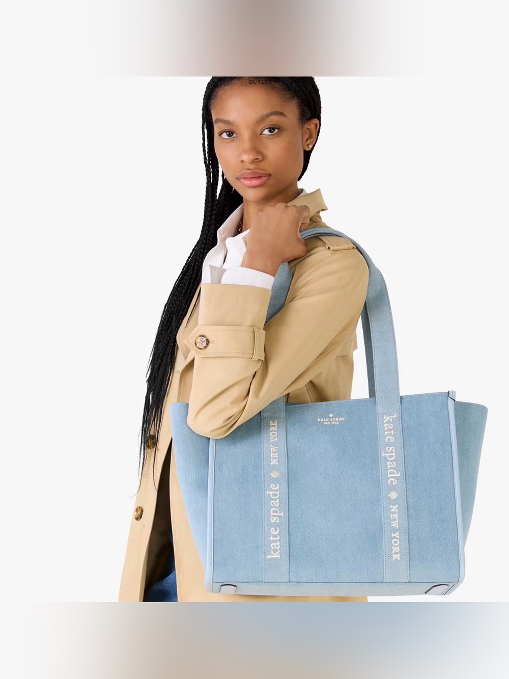 Kate Spade “Kip” large logo classic denim blue tote shoulder bag KL067